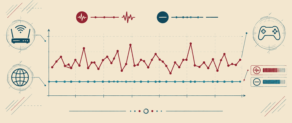 Sabit ve dalgalı ping değerlerini yan yana gösteren çizgi grafik
